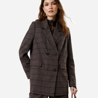 Blazer de alfaiataria feminino xadrez oversized marrom