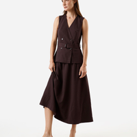 Vestido midi feminino colete com cinto marrom