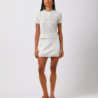 Saia curta feminina de tricot texturizado folhagens mindset off white