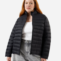 Jaqueta puffer feminina gola alta plus size preta