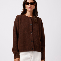 Cardigan feminino de tricot com lã mindset marrom