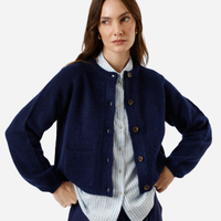 Cardigan feminino de tricot com bolsos azul
