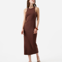 Vestido midi tubinho feminino de algodão básico marrom