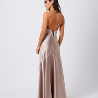 Vestido longo slip dress feminino acetinado mindset bege
