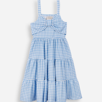 Vestido alça fina infantil com recorte xadrez colorido