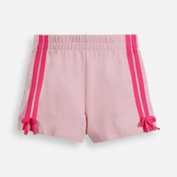 Short curto infantil de algodão com frisos e laços rosa
