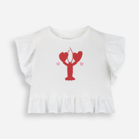 Camiseta infantil de algodão com babados lagosta off white