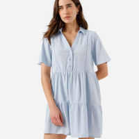Vestido curto feminino com linho azul