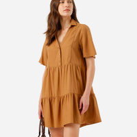 Vestido curto feminino com linho bege