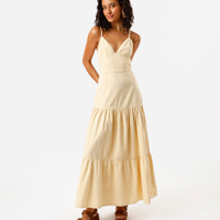 Vestido marias feminino de sarja com amarração amarelo