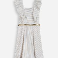 Vestido infantil listrado com cinto off white