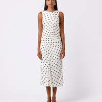 Vestido midi feminino franzido poá mindset off white