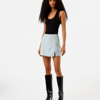Short saia feminino com cintura alta e brilhos azul