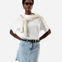 Saia feminina cintura alta jeans azul