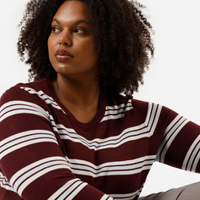 Suéter feminino de tricot listrado plus size vinho