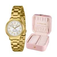 Kit relógio feminino lince analógico lrgh261l36 s2kx pj dourado