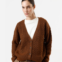 Cardigan feminino de tricot com lã texturizado marrom