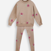 Conjunto infantil de moletom floral bege