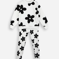 Conjunto longo infantil de moletom floral off white