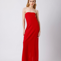 Vestido longo sem alça feminino com linho e fenda mindset vermelho
