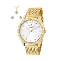 Kit relógio feminino champion analógico cn25770n dourado