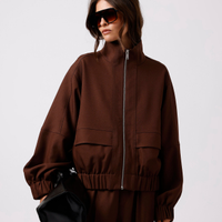 Jaqueta bomber feminina gola funnel neck mindset marrom