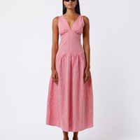 Vestido midi feminino de algodão com recorte xadrez mindset vermelho