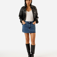 Minissaia feminina jeans cintura média azul