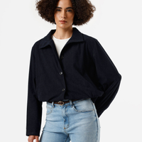 Jaqueta feminina de veludo cotelê gola funnel neck azul