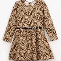 Vestido infantil manga longa animal print marrom