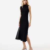 Vestido midi tubinho feminino de algodão com manga japonesa e fenda preto