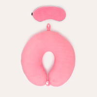 Apoio de pescoço com máscara de dormir rosa
