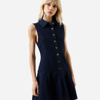 Vestido curto feminino jeans com pregas azul