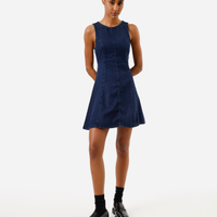 Vestido curto feminino jeans com recortes azul