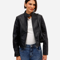 Jaqueta biker feminina com bolsos preta