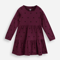 Vestido infantil de algodão com recorte manga longa corações vinho