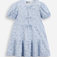 Vestido infantil manga curta texturizado laços azul