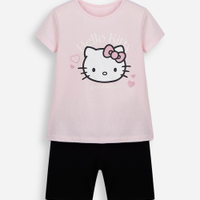 Conjunto curto infantil de algodão hello kitty rosa