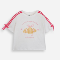 Camiseta infantil de algodão manga curta com lacinho off white