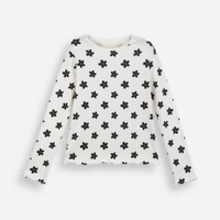 Blusa infantil de algodão floral canelada off white