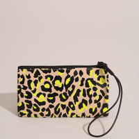 Nécessaire Estampada Animal Print Onça com Alça de Mão Bege