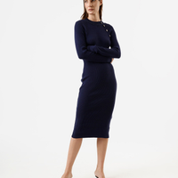 Vestido midi feminino de tricot manga longa canelado azul