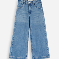 Calça wide leg infantil jeans azul
