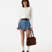Minissaia cargo feminina jeans cintura média azul