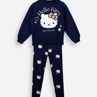 Conjunto longo infantil de moletom hello kitty azul