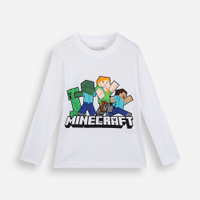 Camiseta infantil de algodão manga longa minecraft off white