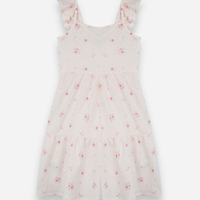 Vestido infantil com recortes e babados floral colorido