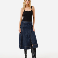 Saia midi feminina jeans com fenda azul