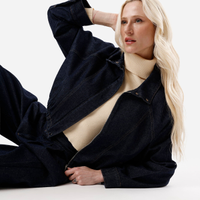 Jaqueta feminina jeans gola alta azul