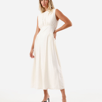 Vestido midi feminino com viscose decote canoa franzido off white